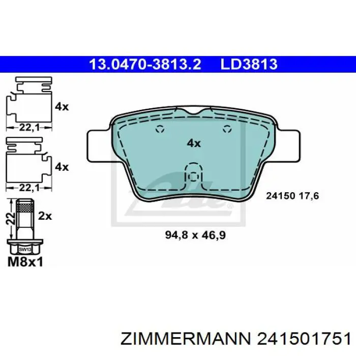 Задні гальмівні колодки Zimmermann 241501751 ціна, від 16.51 USD