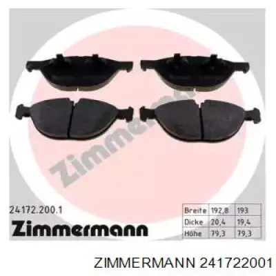 Купити 241722001 Zimmermann Колодки гальмівні передні, дискові