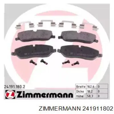 241911802 Zimmermann колодки гальмівні передні, дискові