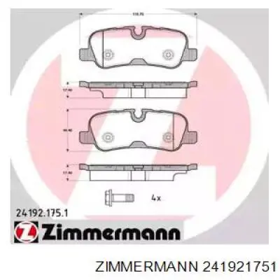 241921751 Zimmermann Колодки гальмівні задні, дискові