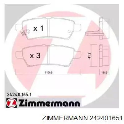 242401651 Zimmermann колодки гальмові задні, дискові