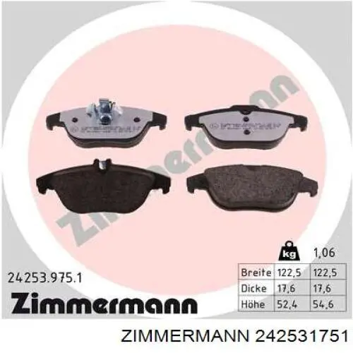 Задні гальмівні колодки Zimmermann 242531751 ціна, від 48.44 USD