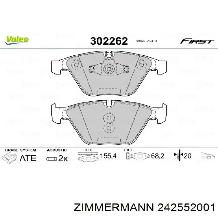 Передні тормозні колодки 242552001 Zimmermann
