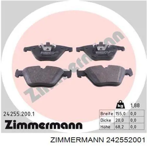 242552001 Zimmermann колодки гальмівні передні, дискові