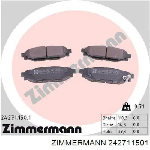 242711501 Zimmermann колодки гальмові задні, дискові