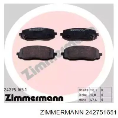 242751651 Zimmermann колодки гальмівні передні, дискові