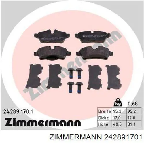 242891701 Zimmermann Колодки гальмівні задні, дискові