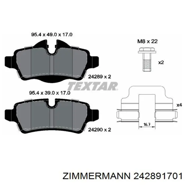 Задні гальмівні колодки Zimmermann 242891701 ціна, від 21.82 USD