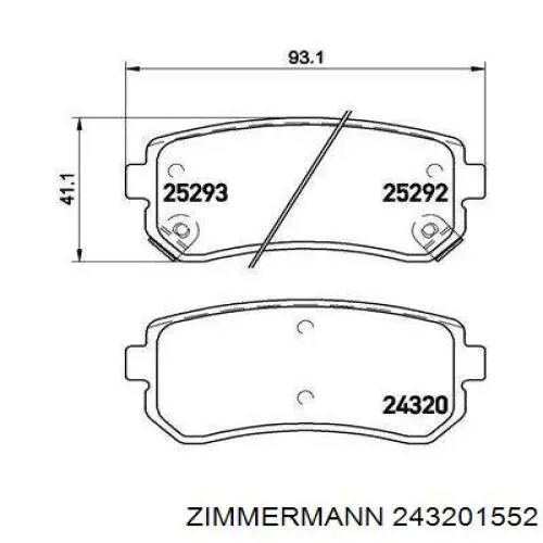 Задні гальмівні колодки 243201552 Zimmermann