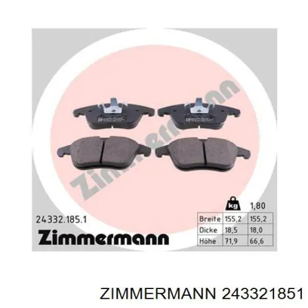 Передні тормозні колодки 243321851 Zimmermann