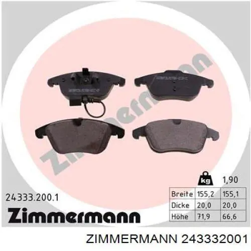243332001 Zimmermann колодки гальмівні передні, дискові