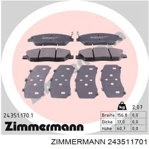243511701 Zimmermann колодки гальмівні передні, дискові