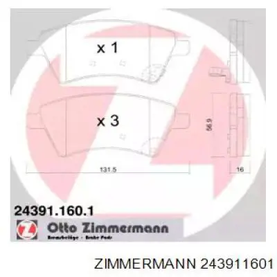 243911601 Zimmermann Передні гальмівні колодки
