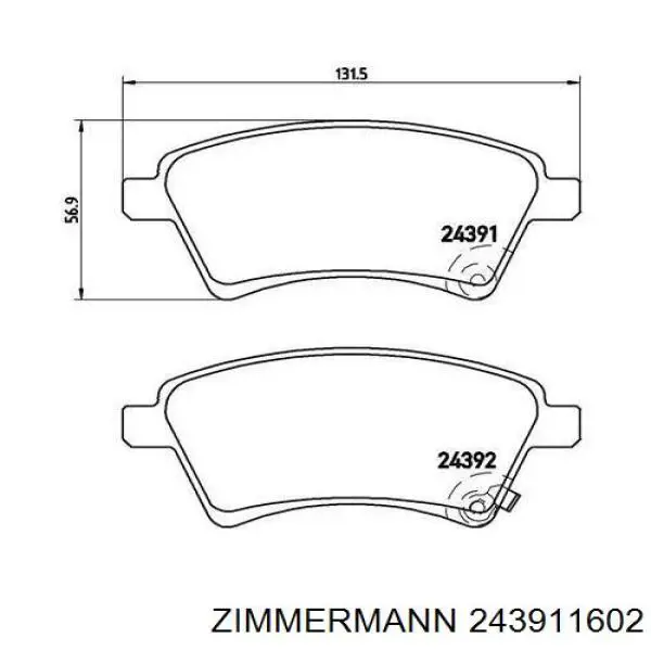 Передні тормозні колодки 243911602 Zimmermann