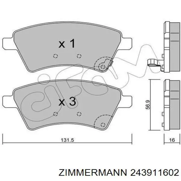 Купити 243911602 Zimmermann Колодки гальмівні передні, дискові