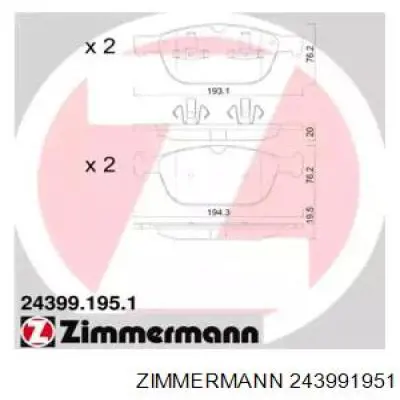 Передні тормозні колодки 243991951 Zimmermann