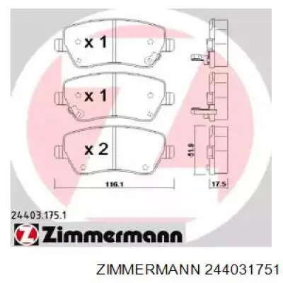 Передні тормозні колодки 244031751 Zimmermann
