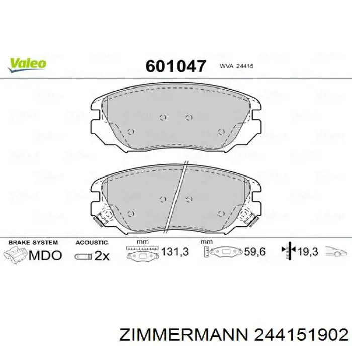 Передні тормозні колодки 244151902 Zimmermann