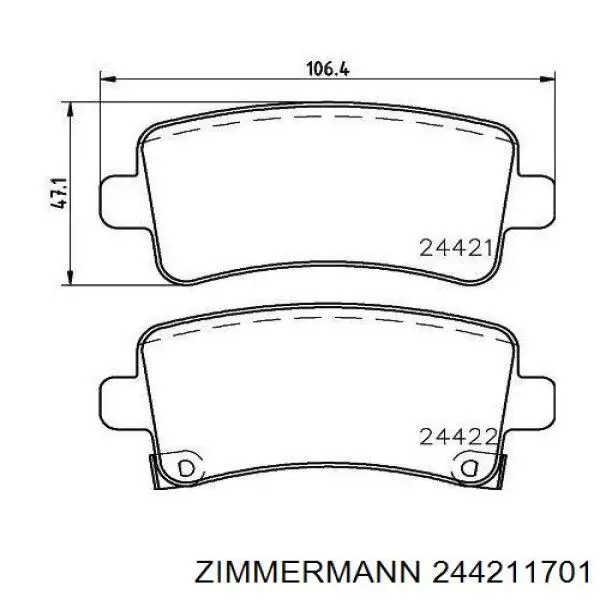 244211701 Zimmermann Колодки гальмівні задні, дискові