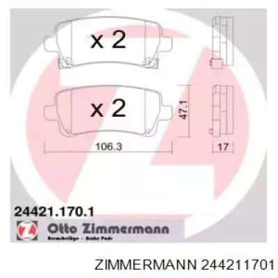 Задні гальмівні колодки Zimmermann 244211701 ціна, від 18.92 USD