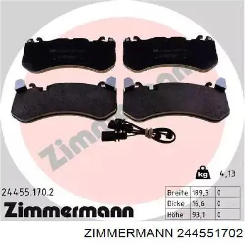 Купити 244551702 Zimmermann Колодки гальмівні передні, дискові