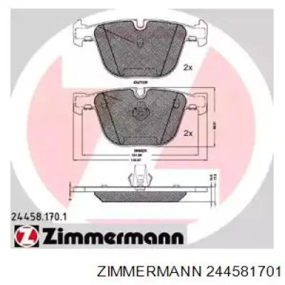 244581701 Zimmermann колодки гальмові задні, дискові