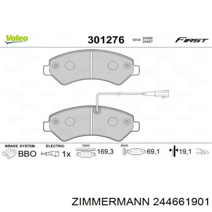 Передні тормозні колодки 244661901 Zimmermann