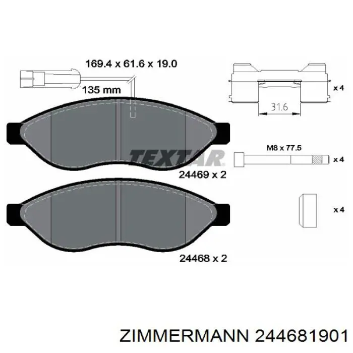 Передні тормозні колодки 244681901 Zimmermann