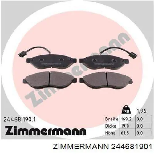 244681901 Zimmermann колодки гальмівні передні, дискові