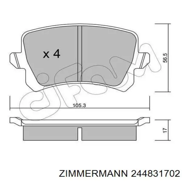 244831702 Zimmermann колодки гальмові задні, дискові