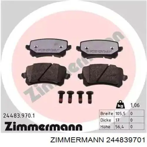 Задні гальмівні колодки Zimmermann 244839701 ціна, від 21.97 USD