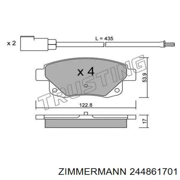 Задні гальмівні колодки 244861701 Zimmermann