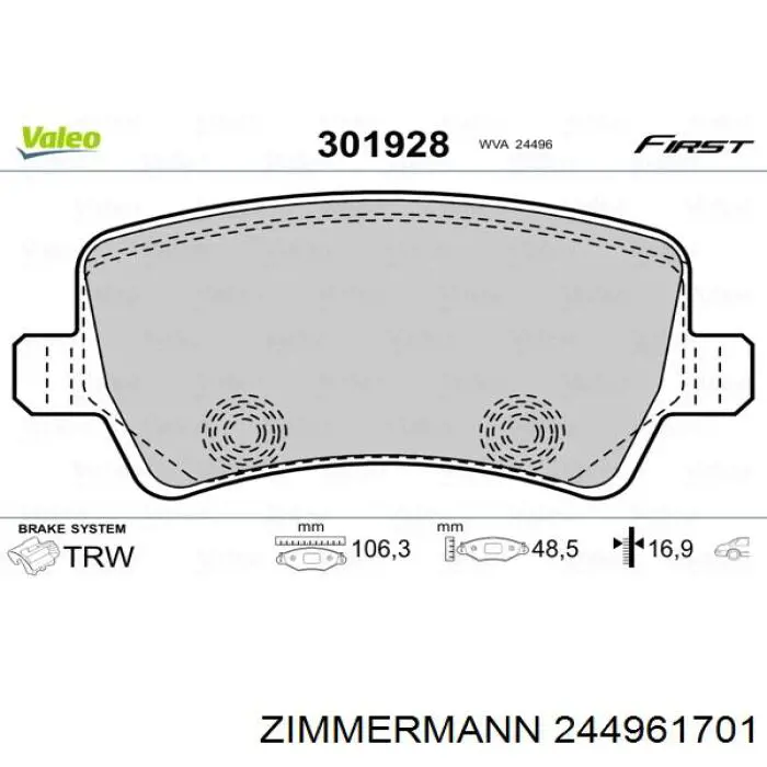 Купити 244961701 Zimmermann Задні колодки