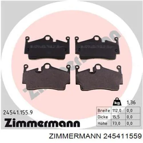 245411559 Zimmermann Колодки гальмівні задні, дискові