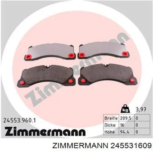Купити 245531609 Zimmermann Колодки гальмівні передні, дискові