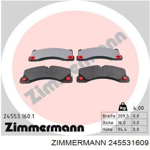 Передні тормозні колодки 245531609 Zimmermann