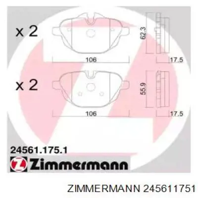 245611751 Zimmermann колодки гальмові задні, дискові