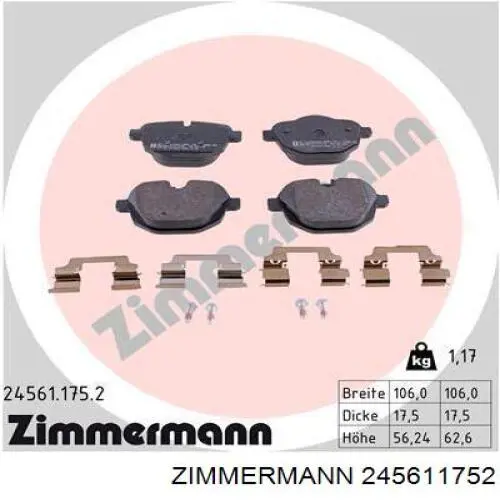 Колодки гальмові задні, дискові 245611752 Zimmermann