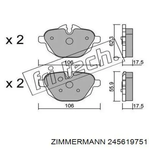 Задні гальмівні колодки 245619751 Zimmermann