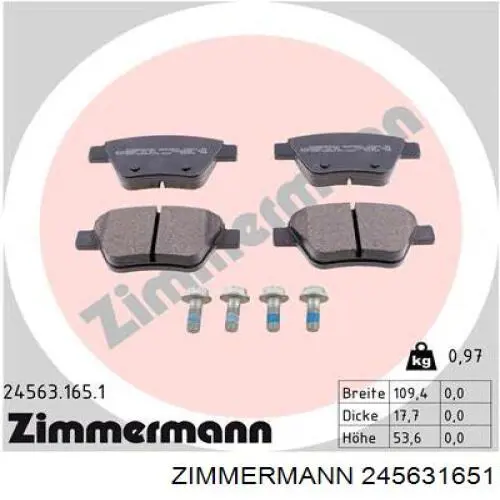 245631651 Zimmermann колодки гальмові задні, дискові