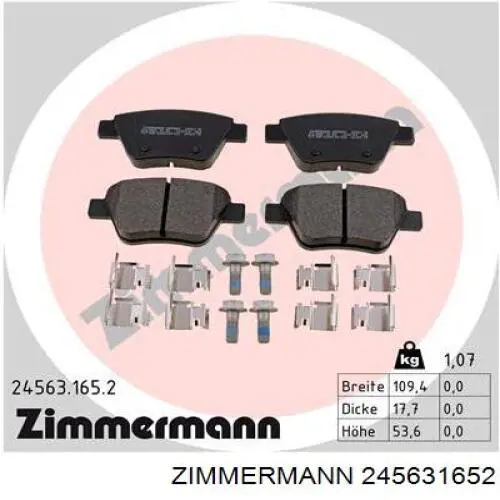 245631652 Zimmermann колодки гальмові задні, дискові