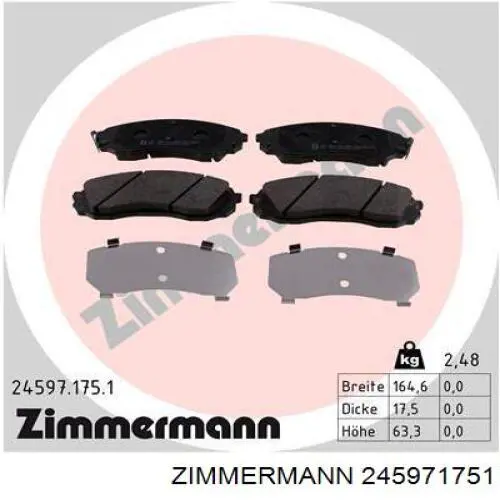 Колодки гальмівні передні, дискові 245971751 Zimmermann