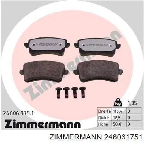 Задні гальмівні колодки 246061751 Zimmermann