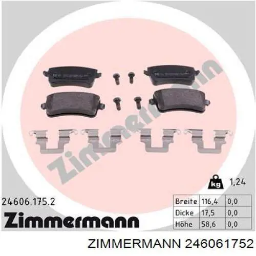 246061752 Zimmermann колодки гальмові задні, дискові