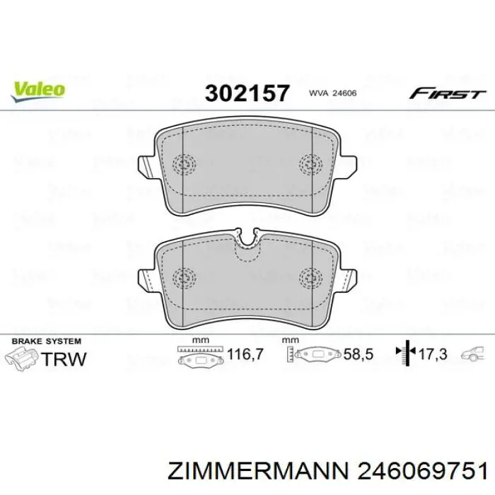Задні гальмівні колодки 246069751 Zimmermann