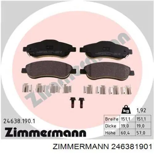 246381901 Zimmermann колодки гальмівні передні, дискові