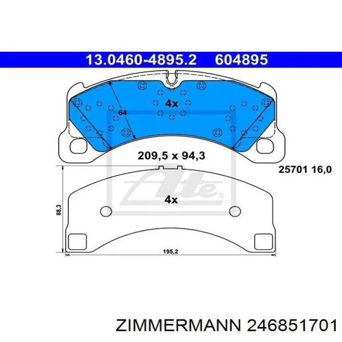 Купити 246851701 Zimmermann Колодки гальмівні передні, дискові