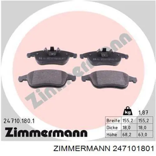 247101801 Zimmermann Передні гальмівні колодки