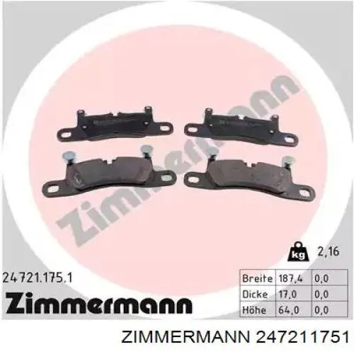 Задні гальмівні колодки Zimmermann 247211751 ціна, від 90.58 USD