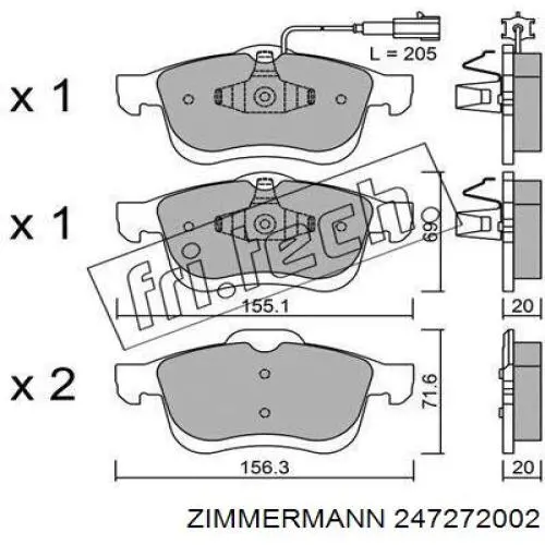 247272002 Zimmermann колодки гальмівні передні, дискові